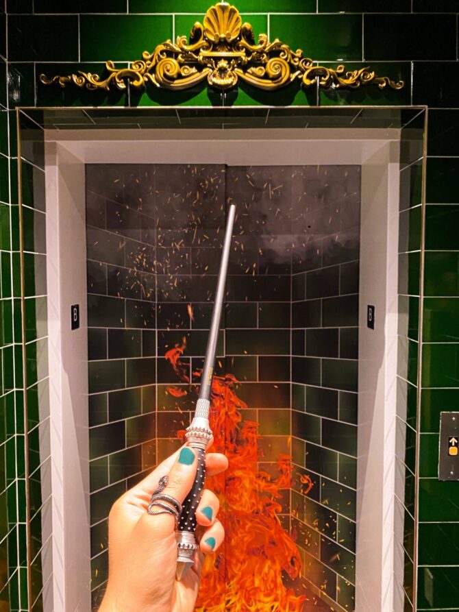 Harry Potter Store New York Floo Powder Themed Elevator Narcissa Malfoy Wand Green Nail Polish