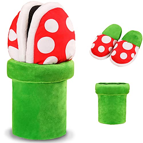 Lopbraa Piranha Plants Plush Funny Slippers Loafer with Pipe Pot Holder