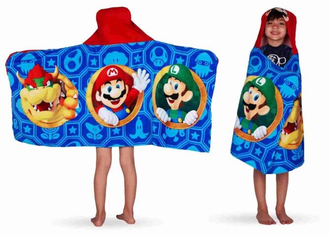 Super Mario Kids Hooded Towel, Cotton, Blue, Nintendo