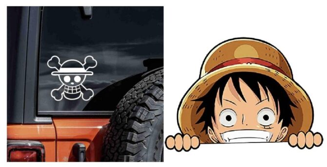 One Piece Monkey D Luffy Peeking Car Window Decals Vinyl Pirate Skull Hat
