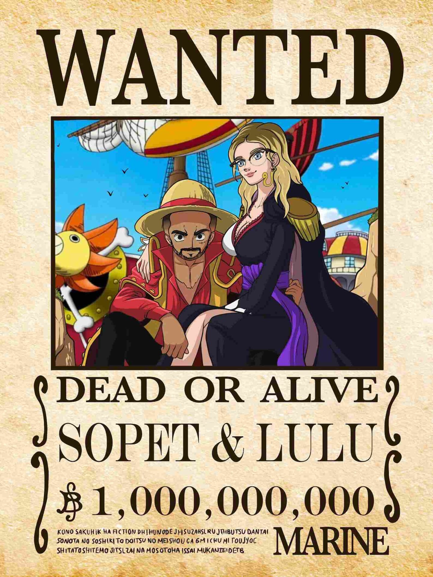 Customizable Anime Portrait One Piece Wanted Poster