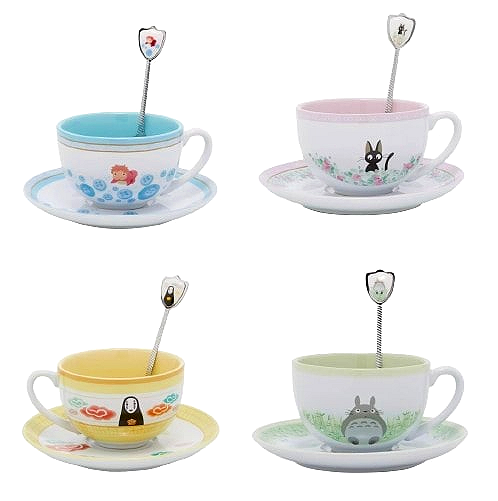 Studio Ghibli Teacup & Spoon Set - Ponyo - Kiki's Delivery Service Jiji Black Cat - Spirited Away No-Face - My Neighbor Totoro