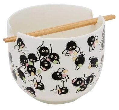 Studio Ghibli Spirited Away Soot Sprites Allover Print Ramen Bowl with Chopsticks